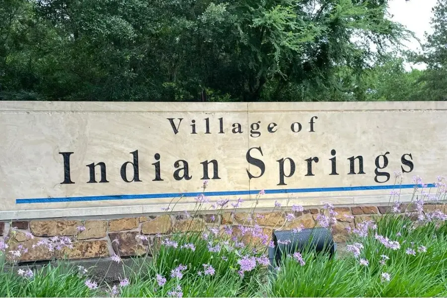 Village of Indian Springs entrance monument in The Woodlands